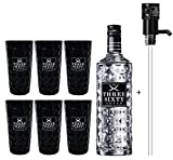 Three Sixty Vodka 3L (37,5% Vol) + Pumpe + 6x Black Longdrink Gläser eckig schwarz -[Enthält Sulfite]