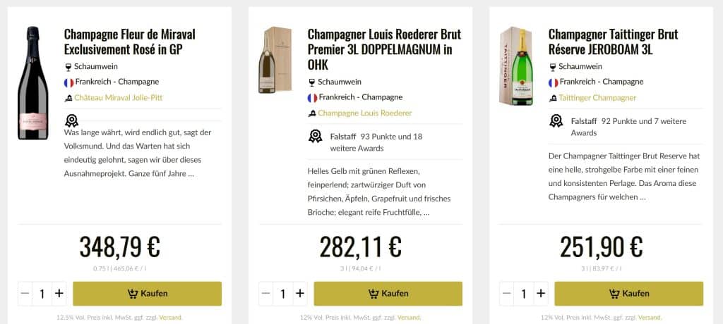 Teurer Champagner Onlineshop